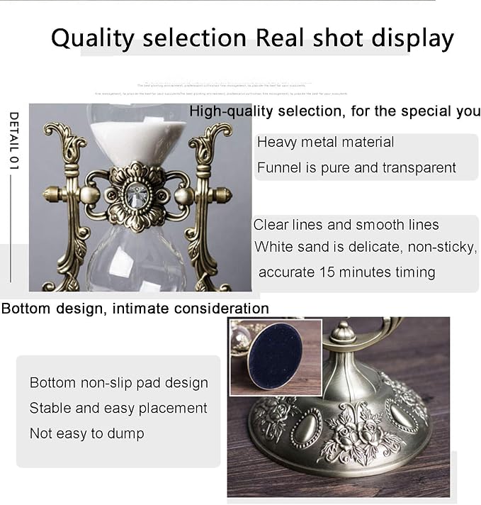 Hourglass Timer, 15 Minutes Embossed Golden Hourglass Timer, Used - Image 2