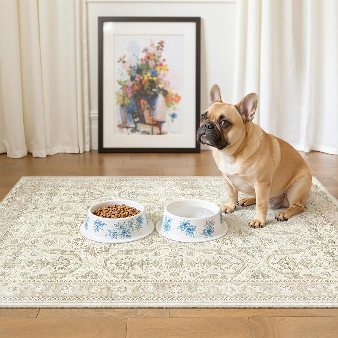 Soalmost 2x3 Washable Rugs for Kitchen Entryway, Small Area Rug Beige/Brown | - Image 2