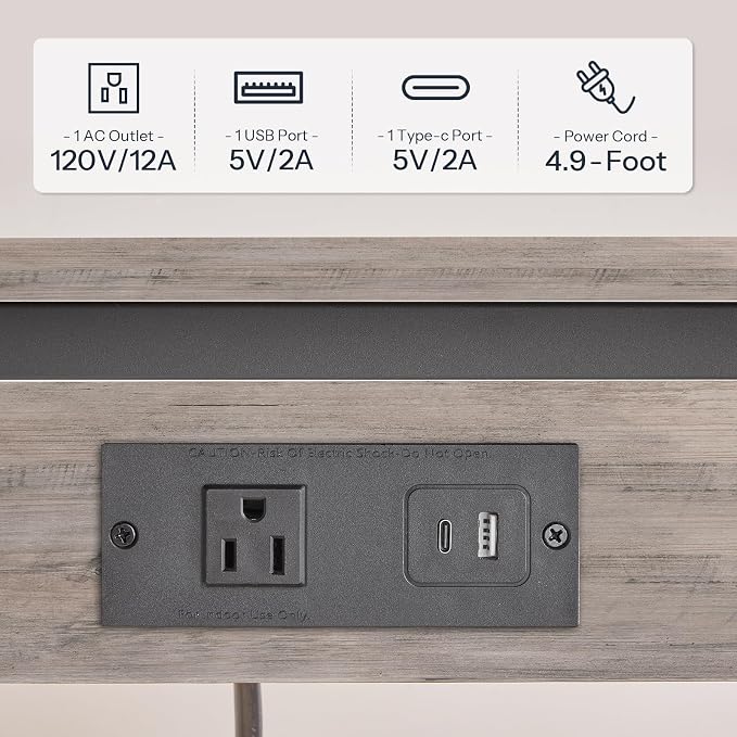 HOOBRO C-Shaped End Table with Charging Station, Adjustable Height Sofa Tray - Image 4