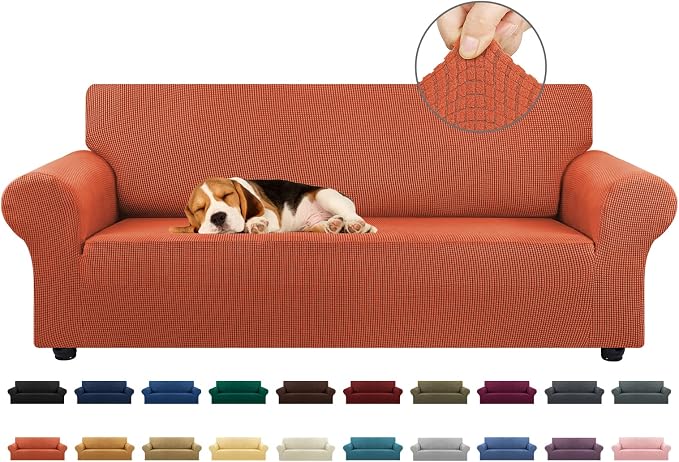 Stretch Couch Covers for Sofa, 3 Cushion Slipcover, Pureed Pumpkin | 1-Piece by KEKUOU