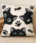 Embroidered Throw Pillow Cover 18x18 Inch, Cat Bone | Decorative Pillow Cover by Kokaaee