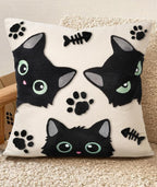 Embroidered Throw Pillow Cover 18x18 Inch, Cat Bone | Decorative Pillow Cover by Kokaaee