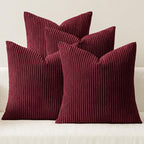 MIULEE Soft Corduroy Decorative Throw Pillow Covers Burgundy 18x18 | Set of 4 by MIULEE