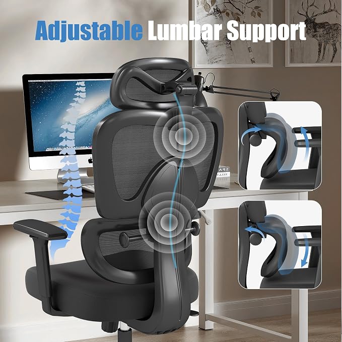 Ergonomic Office Chair with Adjustable Lumbar Support, 3D Arms and Headrest - Image 4