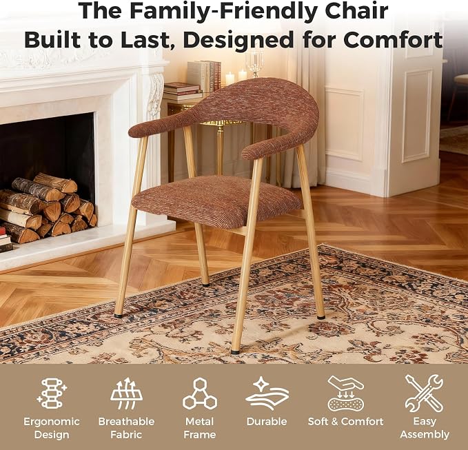 DUMOS Dining Chairs Set of 2, Linen Fabric Upholstered Kitchen Side Chairs - Image 5