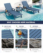 KINGYES HDPE Lounge Chair Outdoor, Patio Chaise Lounge Recliner - Image 4