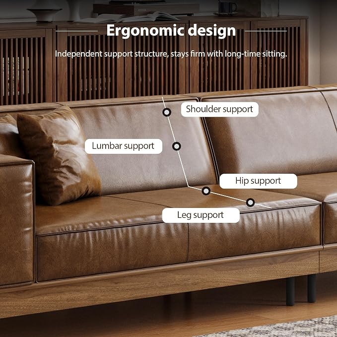 Mid-Century Modern Leather Sofa 111.81" - Image 3