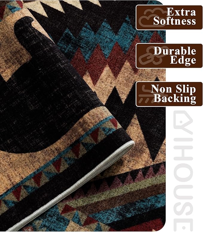 Rustic Cabin Area Rug 4x6, Machine Washable Lodge Bear Rug, Non-Slip Low Pile - Image 4