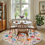 PLHXFR Round Area Rug Living Room: 6 ft Floral Washable Soft Carpet Beige | - Image 4