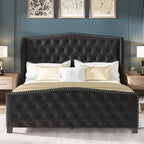 LARMACE Queen Size Bed Frame Velvet Upholstered Platform Bed - Image 7