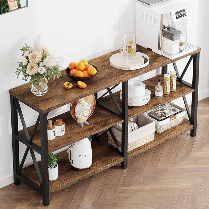 LVB Wood Console Table, Rustic 3 Tier Sofa Table Behind Couch, Industrial Metal - Image 4
