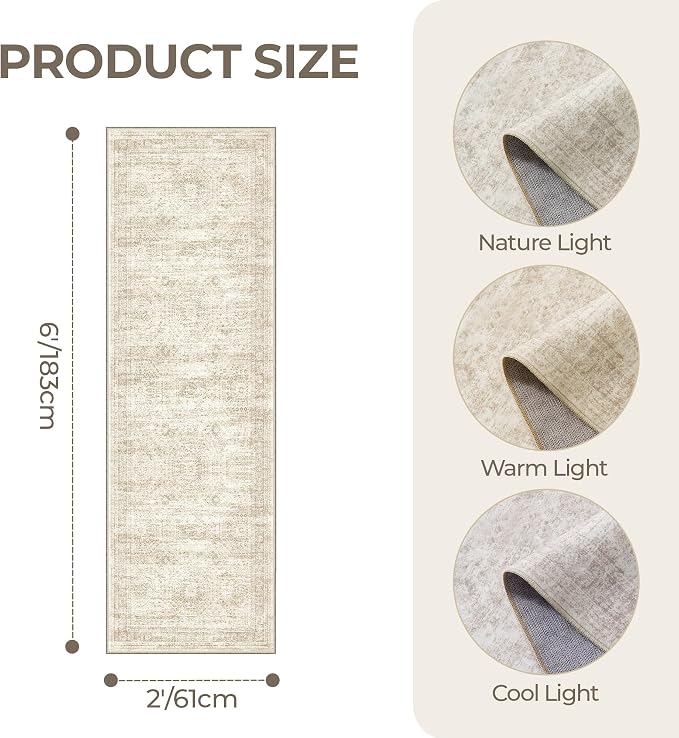 2x6 Runner Rug Non Slip, Washable Hallway Runner Rug, Nursery Room, Soft Runner - Image 2
