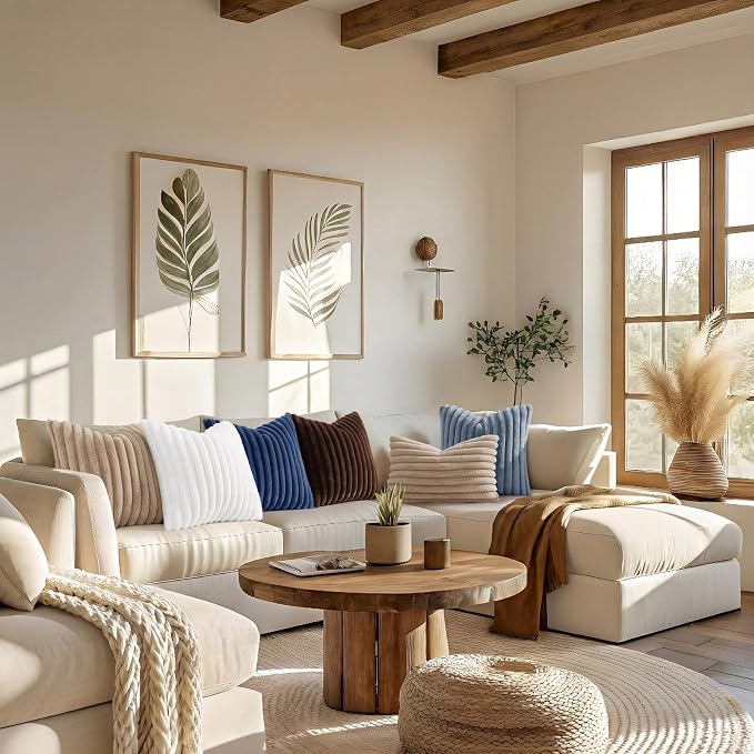 decorUhome Fall Faux Fur Throw Pillow Covers 24x24 Set of 2 Navy Blue | - Image 6
