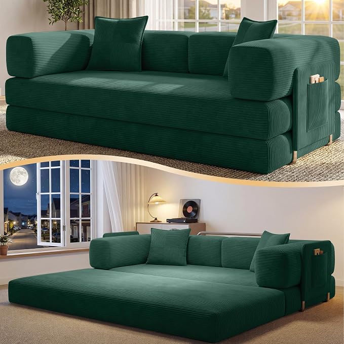 78.8" Convertible Sofa Bed, Corduroy Futon Couch by CUBENTE
