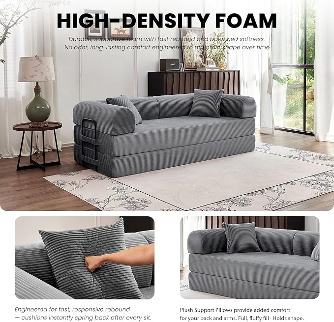 79'' Convertible Couch Bed, 5 in 1 Modular Floor Sofa, Folding Sleeper Couch - Image 4
