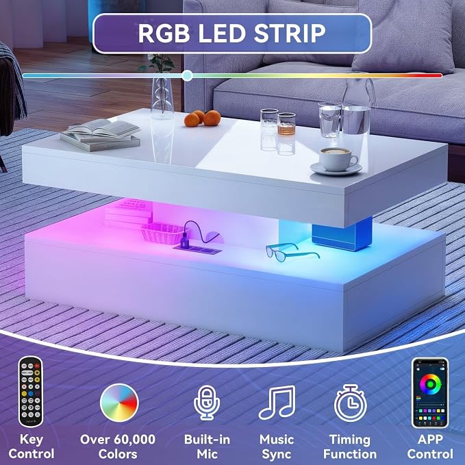 2-Piece Modern Living Room Table Set, Includes High Gloss 70" Fireplace TV - Image 7