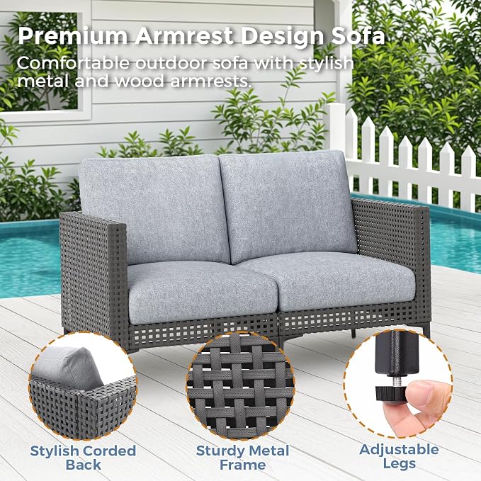 Jocoevol Outdoor Patio Sofa Conversation Set–Rattan 4 Seats Comfortable Couch - Image 4