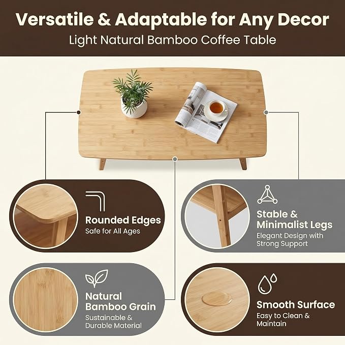 Eco-Friendly Natural Bamboo Coffee Table - Image 5