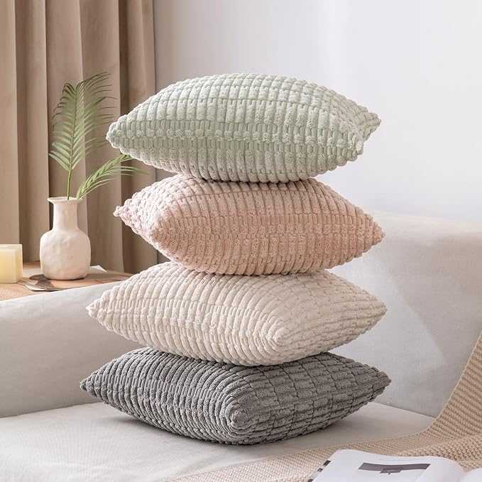 MIULEE Corduroy Decorative Throw Pillow Covers 18x18 Light Green Pack of 2 | - Image 5