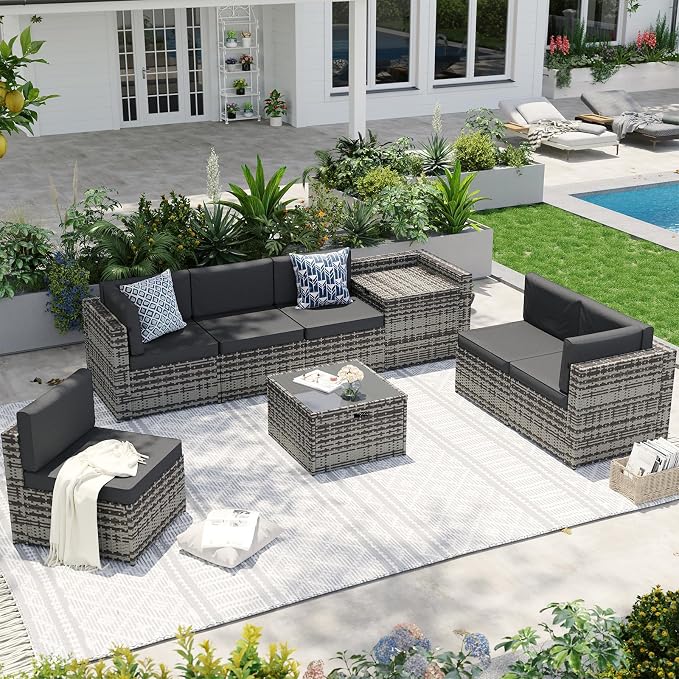 Aoxun 8-Piece Patio Furniture Set, Wicker Outdoor Sectional Sofa by Aoxun