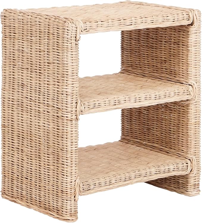 JONATHAN Y Praerie Natural Woven Rattan and Mango Wood 3-Tier End Table by JONATHANY
