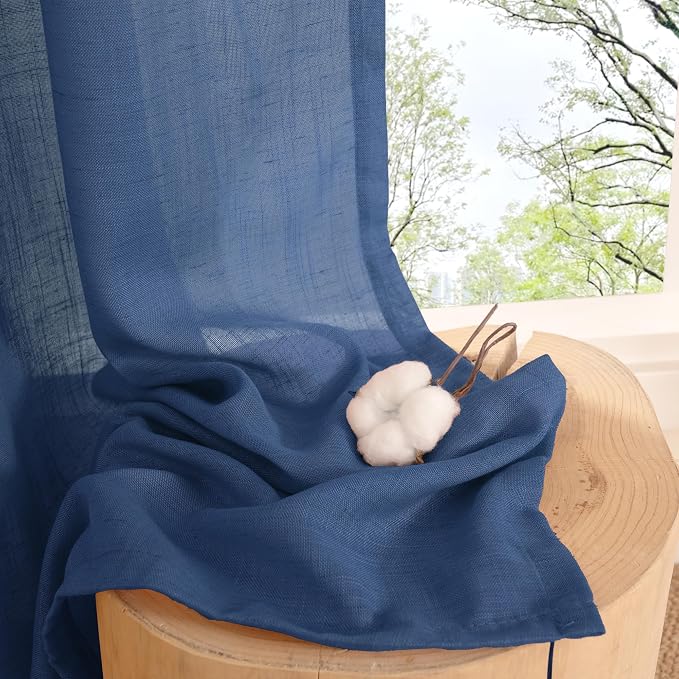 BGment Navy Blue Linen Curtains 84 Inches Long, Semi Sheer Drapes 2 Panels Set - Image 7