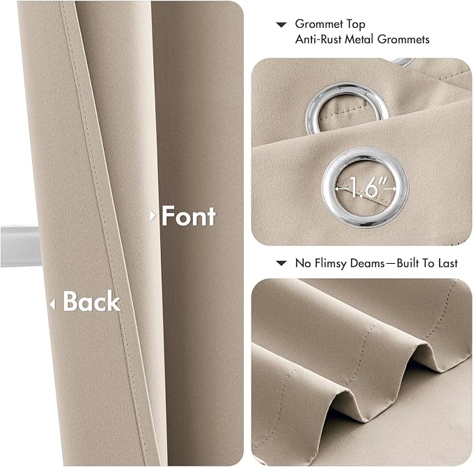 MIULEE Blackout Curtains for Bedroom 2 Panels 40 x 72 Inch Long Taupe | Thermal - Image 4