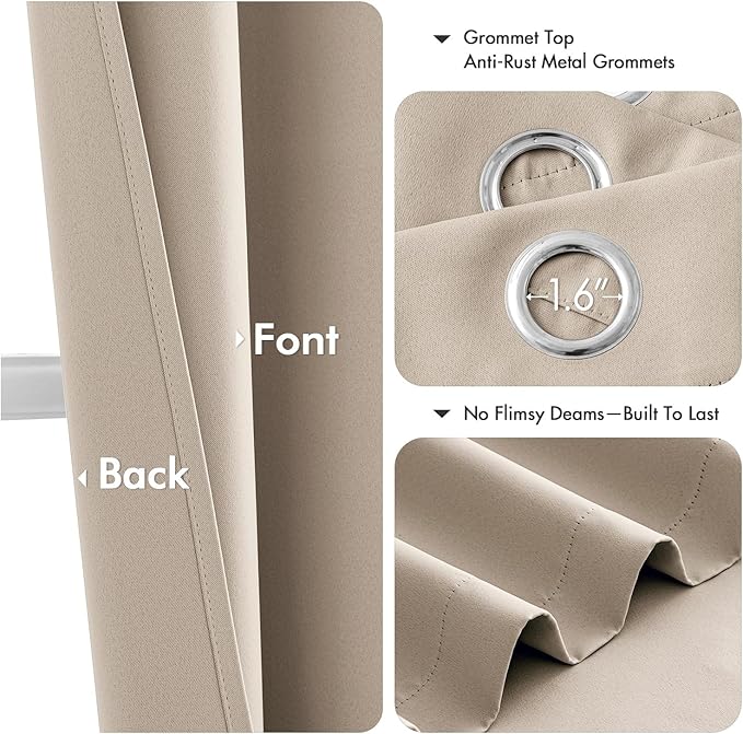 MIULEE Blackout Curtains for Bedroom 2 Panels 40 x 54 Inch Long Taupe | Thermal - Image 4