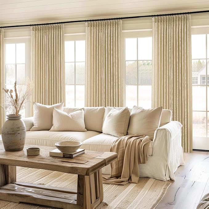 Topfinel 105 Inches Long Pinch Pleated Semi Sheer Curtains, Natural Linen - Image 7