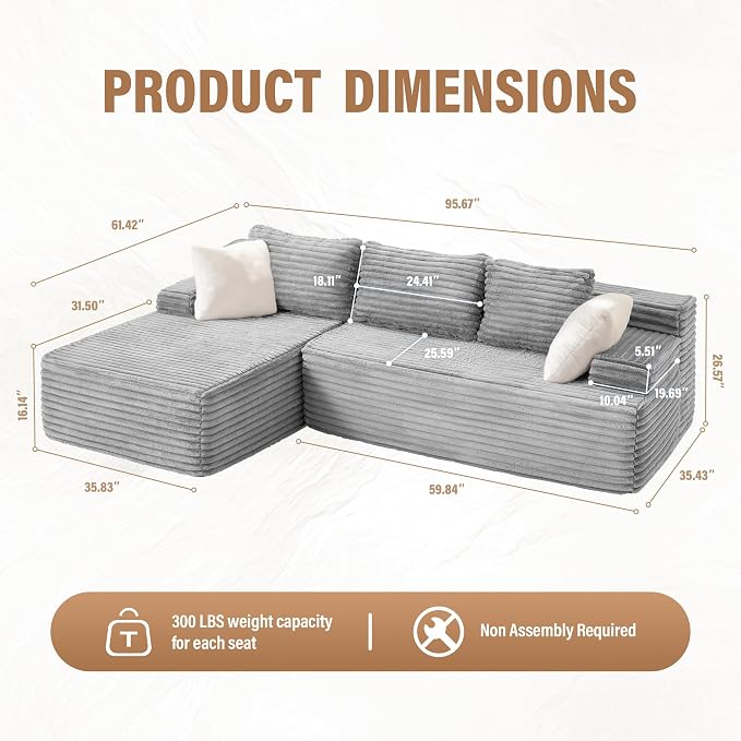 Hobestluk Modular Sectional Sofa Couches L-Shape Couch 3 Seat Modular Sofa - Image 2