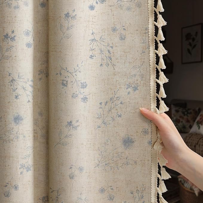 Boho Floral 100% Blackout Curtains 84 Inch 2 Panels Light Blue | Farmhouse by Unknown