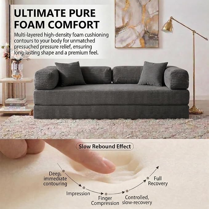 78" 4-in-1 Convertible Sofa Bed, Boneless Corduroy Sleeper Couch - Image 4