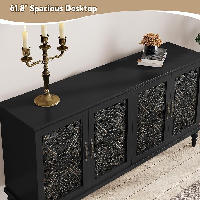 ARTPOWER 61.8" Hollow Carved Wood Accent Cabinet - Image 3