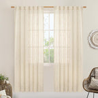 Beige Faux Linen Curtains for Doorway Living Room 2 Panels Set | 80 Inch Faux by LAMIT