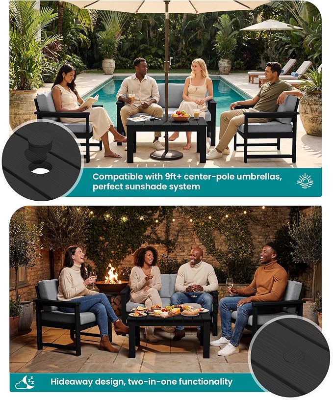 SERWALL 8 Pieces HDPE Outdoor Conversation Sofa Set - Image 3