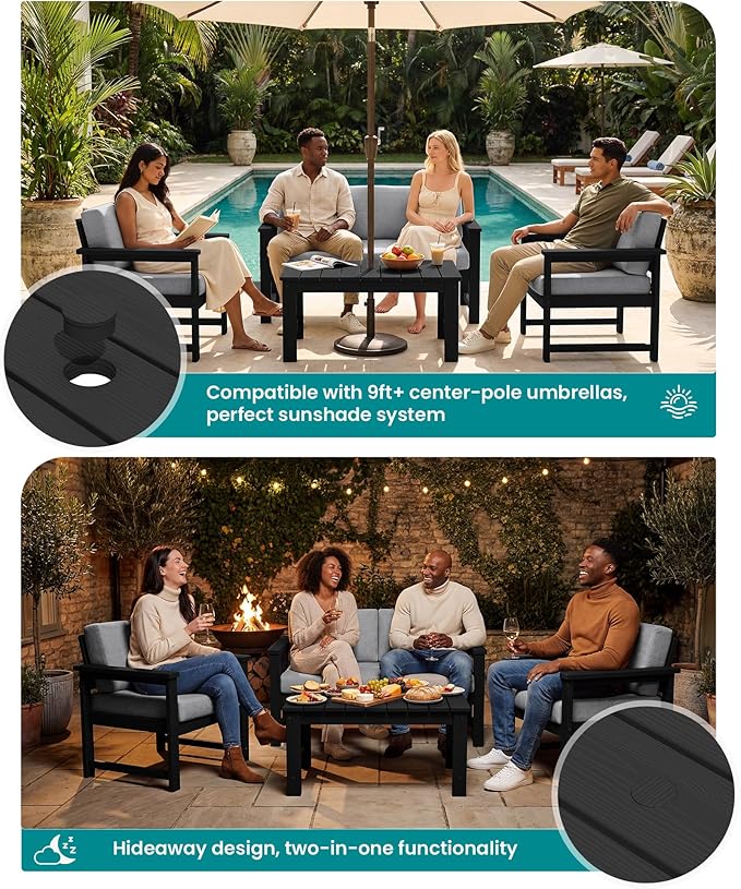 SERWALL Black HDPE Outdoor Loveseat - Image 3