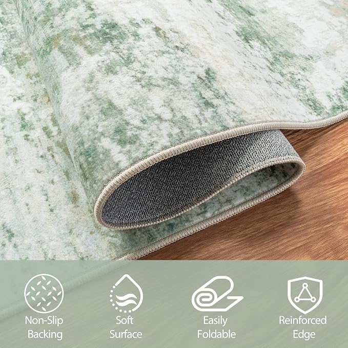 Aelenmu 10x14 Area Rugs for Living Room Washable Dining Room Green | Modern - Image 4