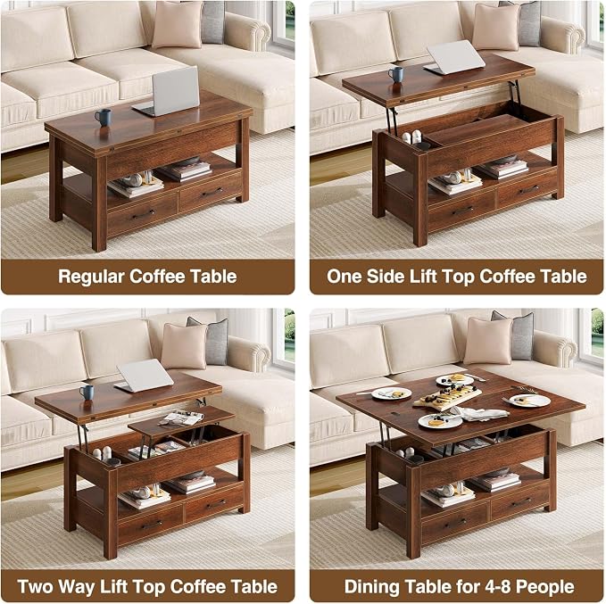 Rolanstar Coffee Table Lift Top, Converts to Dining Table - Image 4