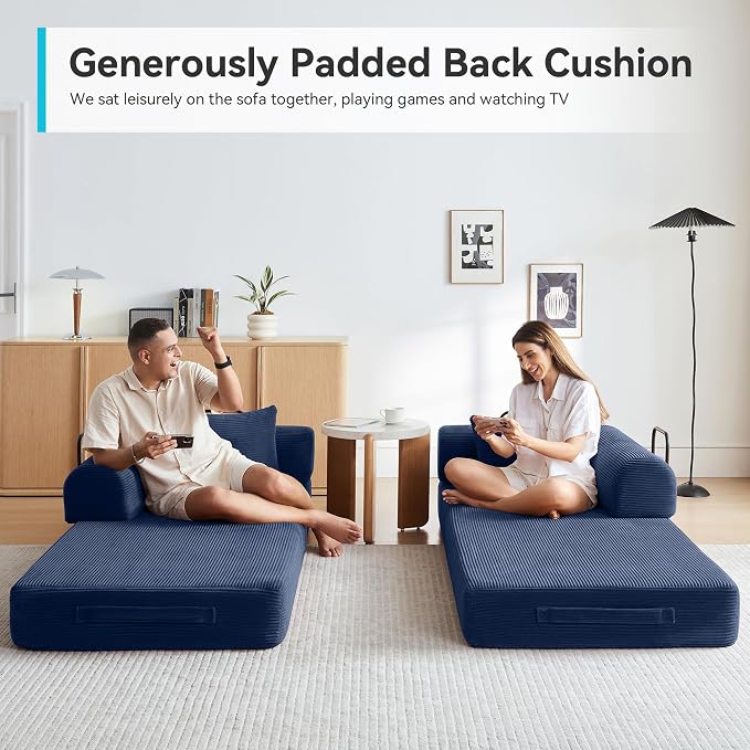 Convertible Sofa Bed with Corduroy Pillow, Comfy Floor Sofa Bed Compressed Sofa - Image 4