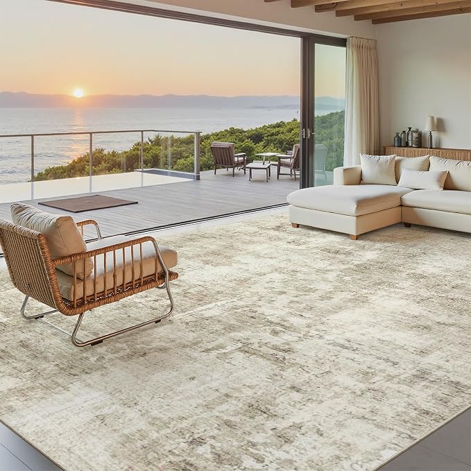 Soalmost 10x12 Area Rugs for Living Room Washable Rug Abstract Beige/Gray | by Soalmost