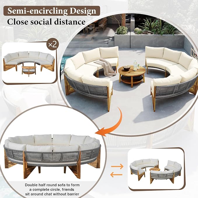 VilroCaz 3-Piece Outdoor Patio Furniture Sectional Sofa Set, 2 Semi-Circle Sofas - Image 5