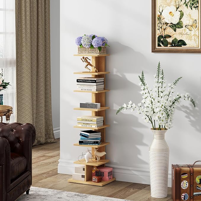TUTOTAK Narrow Bookshelf, 8-Tier Bookcase, Spine Book Shelf - Image 4