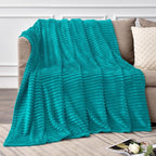 BEDELITE 3D Ribbed Ocean Blue Fleece Throw Blanket - Image 2