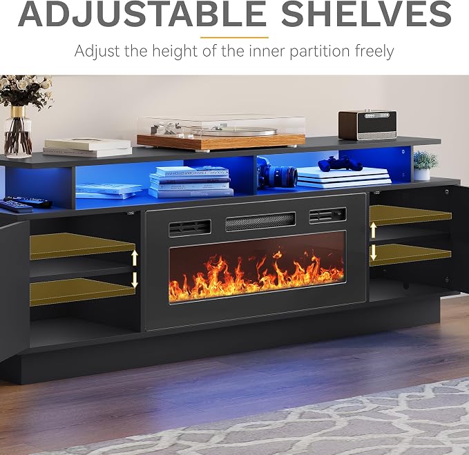 DWVO 70'' TV Stand with 36" Electric Fireplace, Entertainment Center with LED - Image 4