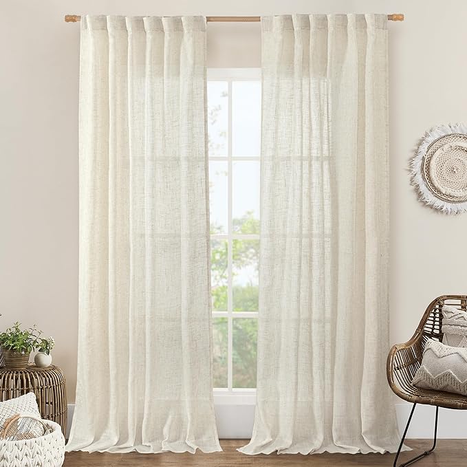 Natural Linen Blended Curtains for Living Room 120 Inch Semi Sheer | Light by LAMIT