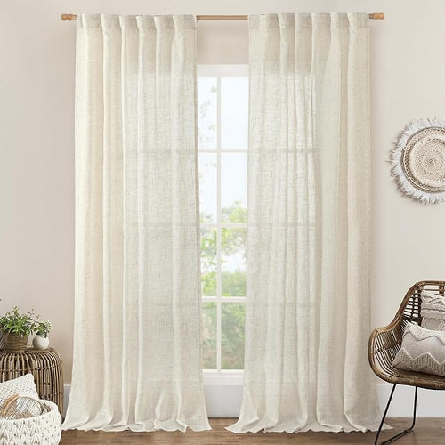 102 inch Long Linen Curtains 2 Panels by LAMIT