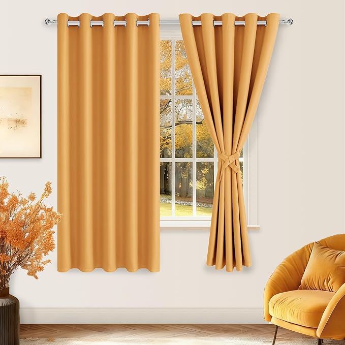 Blackout Curtains for Bedroom, 60 x 63 Inches Length Pumpkin Orange | Thermal - Image 2