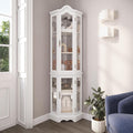 BELLEZE Lighted 3-Side Glass Display Curio Cabinet w/ Tempered Glass Doors and by BELLEZE