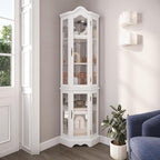 BELLEZE Lighted 3-Side Glass Display Curio Cabinet w/ Tempered Glass Doors and by BELLEZE