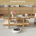 Giantex Rattan Coffee Table, 47.5" Rectangle Solid Wood Tea Table w/Tempered - Image 5